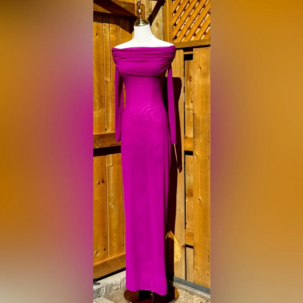 🆕 BRONX & BANCO 🧿 NWOT Monica Off-Shoulder Gown, Fuschia - Sz M - US 6 - Picture 10 of 15